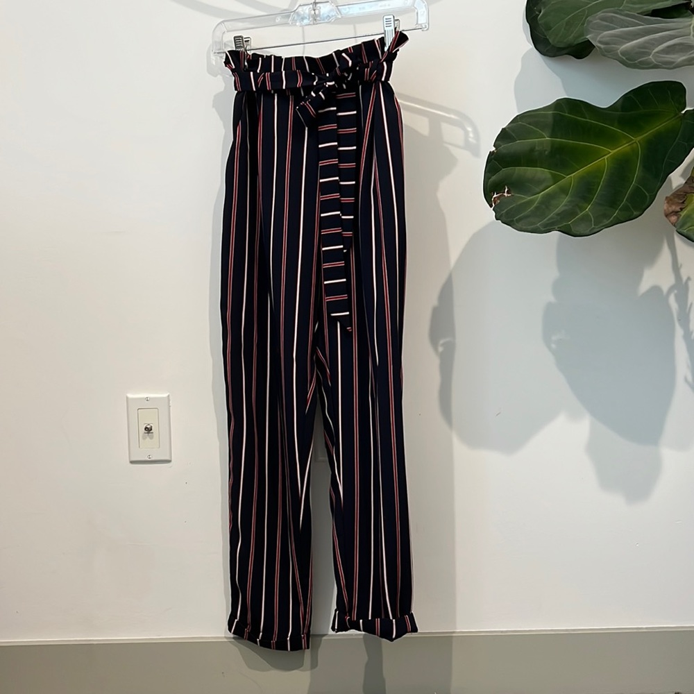 Pull & Bear slouchy drapey striped navy pants